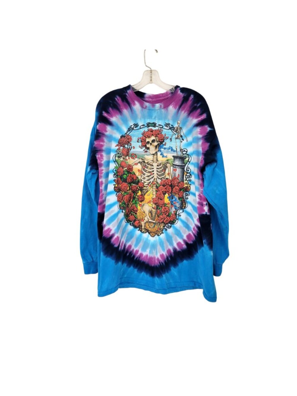 Grateful Dead Liquid Blue Tie-Dye Long Sleeve Shirt Skeleton & Roses Graphic 2XL - Picture 4 of 5